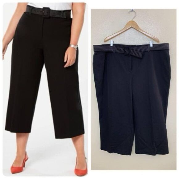 Alfani Plus Wide Leg Tummy Control Cropped Trousers Culottes 28W Black - Picture 1 of 8